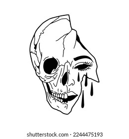 vector illustration of a skull with a woman