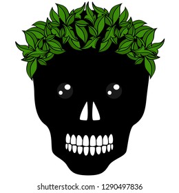 
Vector illustration of a skull with a wreath of leaves
