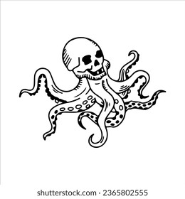 vector illustration of a skull-headed octopus