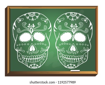 Vector illustration of Skulls the Day of the Death on chalkboard. Dia de los Muertos - Day Of The Dead Mexico. Hand drawn.