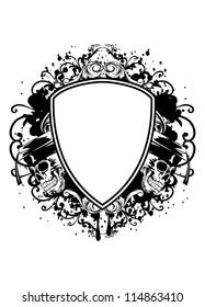 Vector  illustration skulls in graduation cap and shield