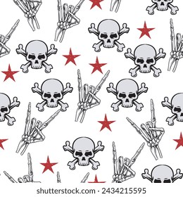 Vector Illustration of Skulls, Hand Bones and Stars with Hand Drawing Style Available for Pattern