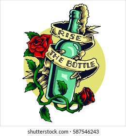 vector illustration of skull's hand holding the beer bottle