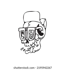 Vector Illustration Skuul Head Hand Drawn Glasses