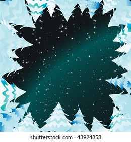 vector illustration, sky between trees, card concept.