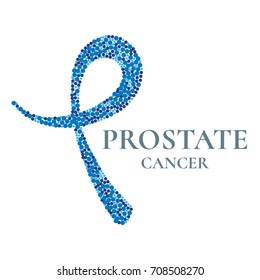 Vector illustration of a sky blue ribbon made of dots on white background. Prostate cancer solidarity symbol. Blue September health awareness month. Medical concept.