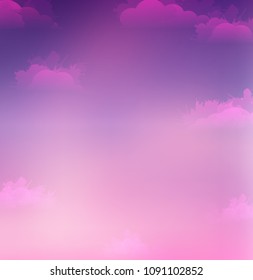 Vector illustration of sky and clouds with watercolor splashes. Sunset. Vector element for presentations, cards and your creativity