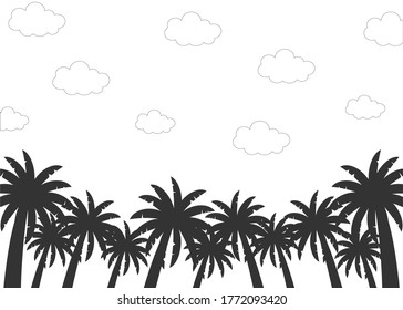 Ilustración vectorial de palmeras de cielo y coco con lugar para texto. Para invitación, tarjeta de saludo, correo, publicidad de agencia de viajes, afiche, artículo, promoción, web y banner publicitario.