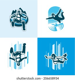 Vector illustration skydiver icons set