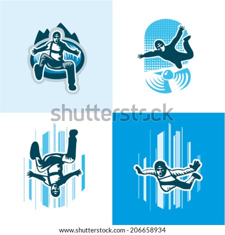Vector illustration skydiver icons set