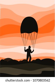 Vector Illustration Skydiver on the Background of Orange Sunset