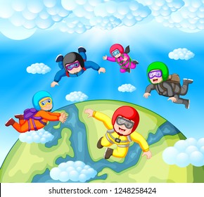 vector illustration of Skydiving team work