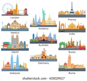 vector illustration of skyline of famous building of important city around the world