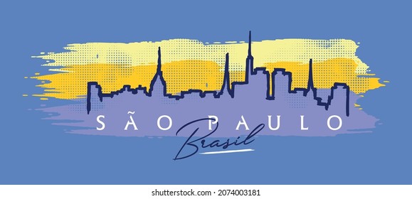 Vector illustration of skyline of São Paulo city, Brazil. Art in stylized strokes.