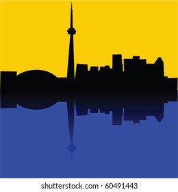 Vector illustration of the skyline of Toronto, Canada, reflected on a lake