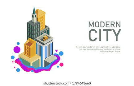 Vector illustration of a skyscraper in isometric design. Suitable for the illustration of a fast growing modern city. Abstract background illustration of office buildings in big cities.