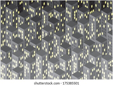 vector illustration of skyscrapers by night