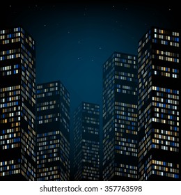 Vector illustration of skyscrapers and the night sky with stars