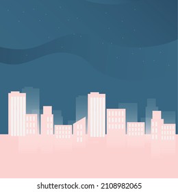 Vector illustration of skyscrapers, stars and night sky.