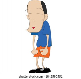Vector Illustration Of A Sleazy Old Man Cartoon Character With A Blue Shirt And Orange Shorts With Black Shoes