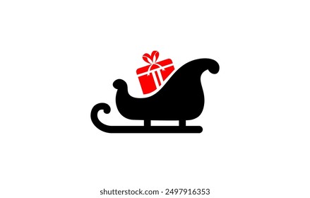Vector illustration of a sled with a gift box in a minimalist style