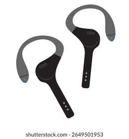 Vector illustration of sleek black
wireless earphones with built-in
artificial intelligence for smart
audio experience, flat art design style.