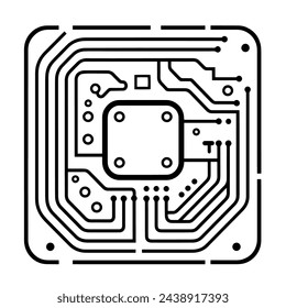 Vector illustration of a sleek circuit board outline icon, ideal for tech projects.