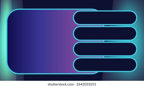 Vector illustration of a sleek game show interface with neon blue accents, featuring a gradient background and rounded elements