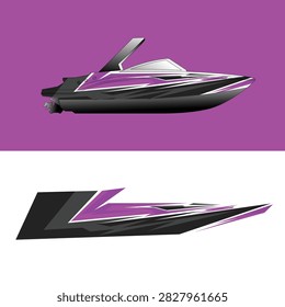 vector illustration of a sleek high-speed jet boat with a sporty black, white, and magenta design.