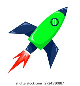 Una Ilustración vectorial de un cohete elegante con colores llamativos que se lanza hacia arriba, simbolizando la velocidad y el progreso. Ideal para conceptos de startups, crecimiento de negocios, innovación y aceleración de tecnología.