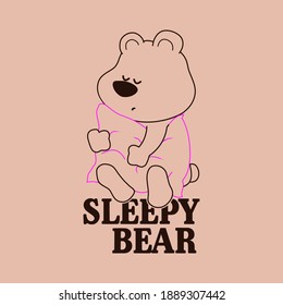 Vector illustration of a sleep cute bear hugging a pillow