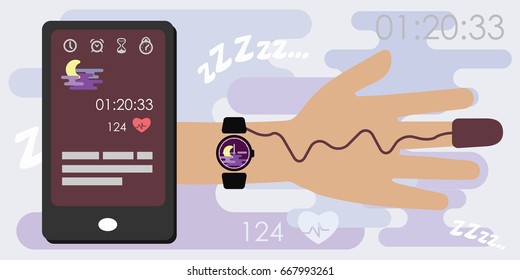 vector illustration for sleep tracking device with smart watch and phone