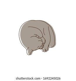 Vector illustration of sleeping animal. Depiction of grey cat. Minimalist drawing of pet.