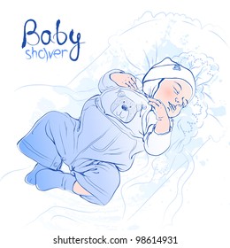 Vector illustration of sleeping baby