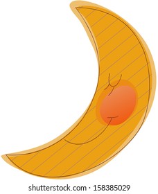 Vector illustration of a sleeping brown crescent moon