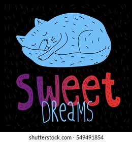 Vector illustration with sleeping cat.