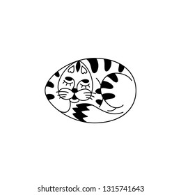 Vector illustration of sleeping cat in easter egg shape. Black cat in line art design