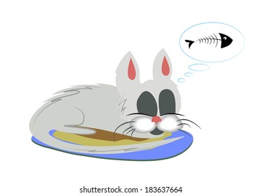 vector illustration of sleeping the cat and fish