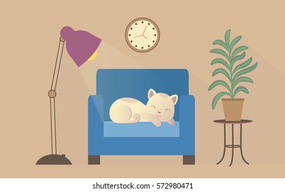 Vector illustration sleeping cat on an armchair