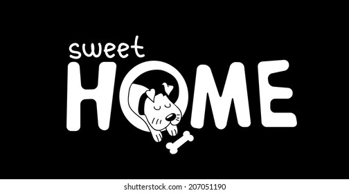 vector illustration of a sleeping dog in black and white