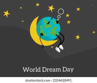vector illustration of sleeping earth, with bold text to commemorate World Dream Day on September 25