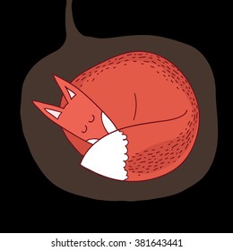 Vector illustration sleeping fox in a hole