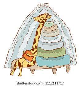 Vector illustration of sleeping giraffe with book