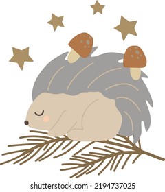 Vektorgrafik eines Schlafhedgehog-Würfels, Herbstzusammensetzung