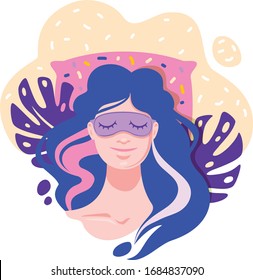 Vector illustration of a sleeping lady on a pink pillow