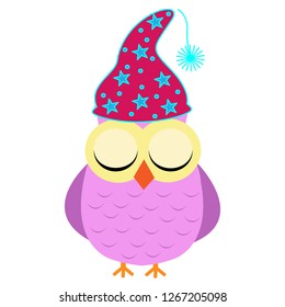 Vector illustration of sleeping owl with sleeping cap
