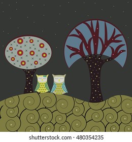 Vector illustration of a sleeping owls