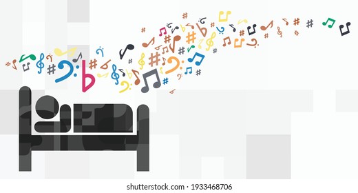 vector illustration of sleeping person and musical tranquilizing method against insomnia  svg