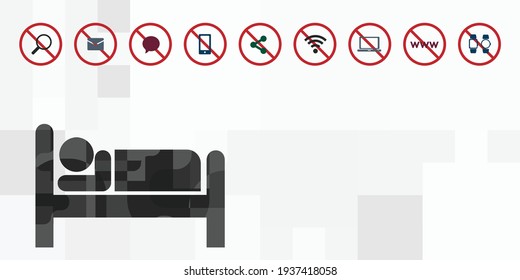 vector illustration of sleeping person and restricted symbols for digital detox unplugging from social media