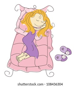Vector illustration of sleeping princess isolated on white background